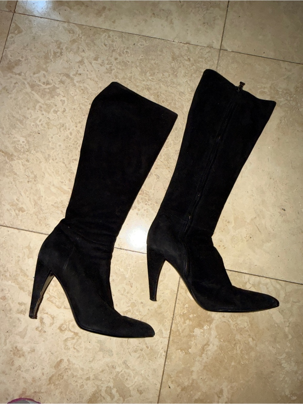 Prada Black Suede Knee High Boots Pointed Toe Heels EU 38 / US 7 Made in Italy